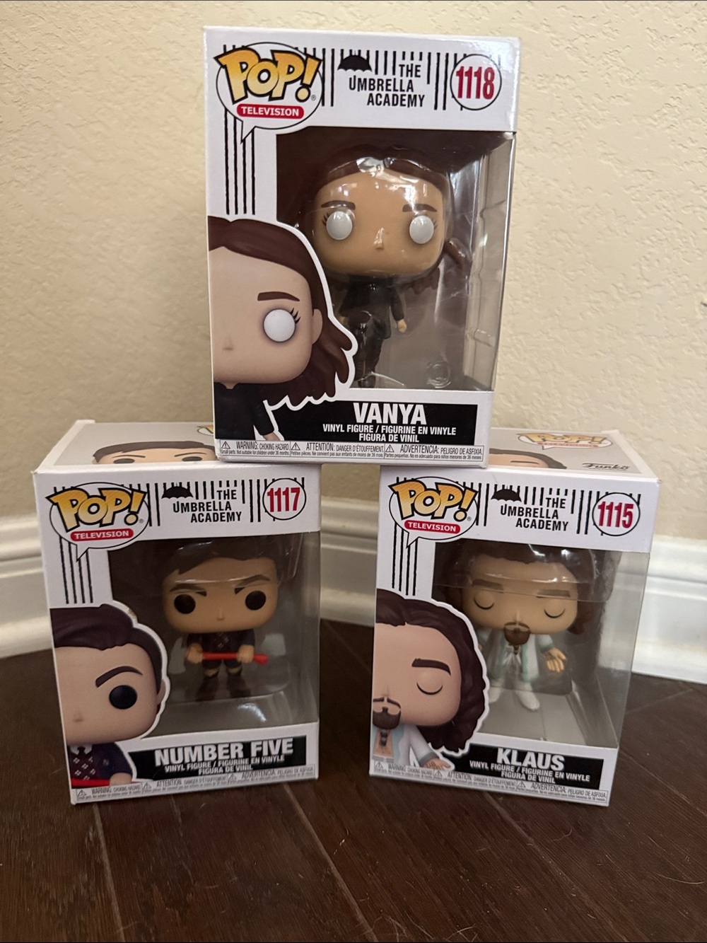 Funko Pop! The Umbrella Academy Vanya, Number Five & Klaus - White, Black, Brown